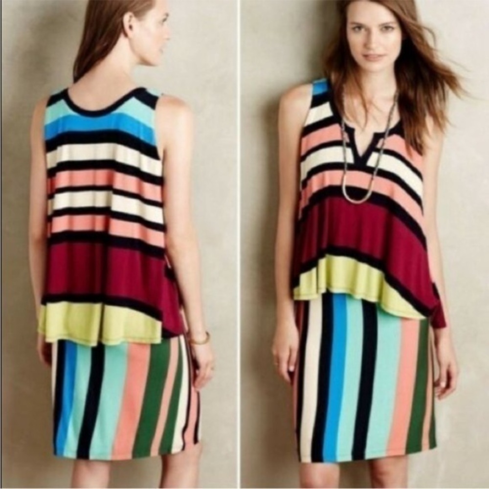Anthropologie Maeve Davina Sleeveless Multicolored Rainbow Overlay Dress…